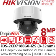 Hikvision iDS-2CD7186G0-IZS (8-32mm) 4K 8MP DeepinView Indoor Vandal Proof Varifocal Lens Network PoE Dome Camera with 50m IR Range 