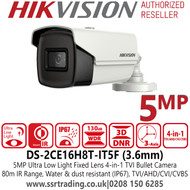 Hikvision 5MP Ultra Low Light Fixed Lens 4-in-1 TVI/AHD/CVI/CVBS Outdoor Bullet Camera with 80m IR Range - DS-2CE16H8T-IT5F (3.6mm)