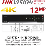 Hikvision DS-7732NI-I4(B) 32 Channel 32Ch NVR 12MP 4 x SATA No PoE NVR
