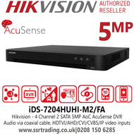 Hikvision 4 Channel 4Ch DVR 5 MP 2 x SATA AcuSense Audio via coaxial cable DVR - iDS-7204HUHI-M2/FA