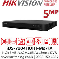 Hikvision iDS-7204HUHI-M2/FA 4 Channel 4Ch DVR 5 MP 2 x SATA AcuSense Audio via coaxial cable DVR 