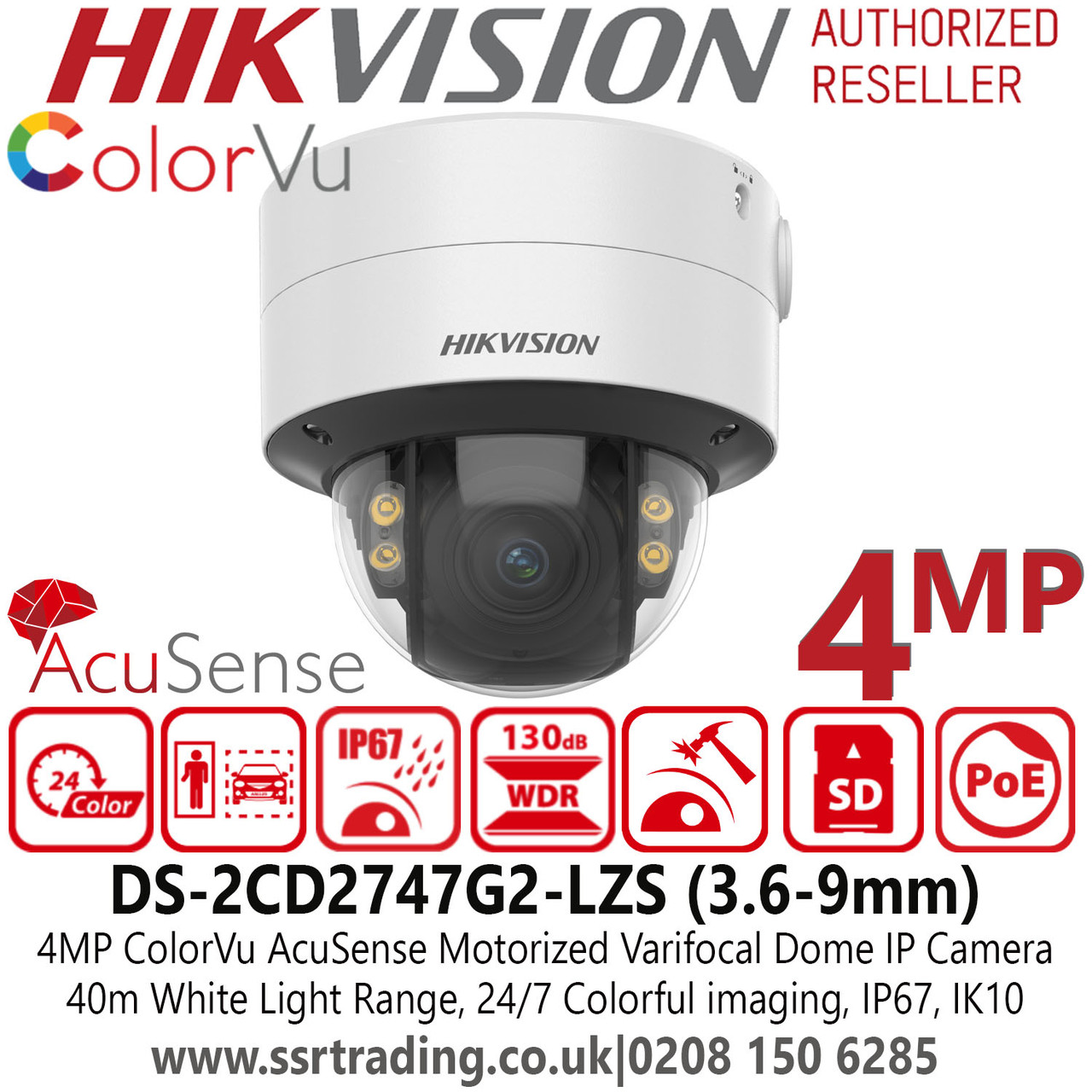 Hikvision DS-2CD2747G2-LZS (3.6-9mm) 4MP AcuSense ColorVu Motorized ...