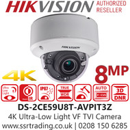 Hikvision 4K/8MP Ultra-Low Light Vandalproof Auto focus  Motorized Varifocal Lens Outdoor Dome TVI/CVBS Camera with 60m IR Range - DS-2CE59U8T-AVPIT3Z (2.8-12mm)