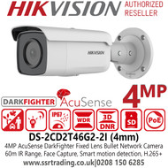 Hikvision DS-2CD2T46G2-2I(4mm) 4MP AcuSense DarkFighter Fixed Lens Outdoor Network PoE Bullet Camera with 60m IR Range 