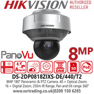 Hikvision DS-2DP0818ZIXS-DE/440/T2 180° Stitched 8 MP PanoVu Camera with PTZ