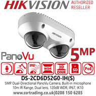 Hikvision 5MP Dual-Directional PanoVu Camera with 10m IR Range - DS-2CD6D52G0-IH(S)