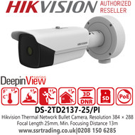Hikvision DS-2TD2137-25/PI Thermal Network Bullet Camera - Resolution 384 × 288 - Focal Length 25mm - Min. Focusing Distance 13m 