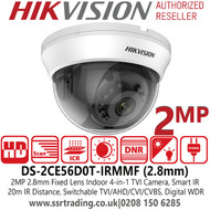 Hikvision 2MP 2.8mm Lens 4-in-1 Indoor TVI Camera with 20m IR Range - Smart IR - DS-2CE56D0T-IRMMF(2.8mm)