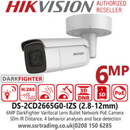 Hikvision 6MP Powered-by-DarkFighter Varifocal Lens Bullet Network IP Camera - DS-2CD2665G0-IZS (2.8-12mm)