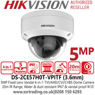 Hikvision DS-2CE57H0T-VPITF 3.6MM 5MP Outdoor Analog Dome Camera  with 3.6mm Lens - Night Vision - 20m IR Range 