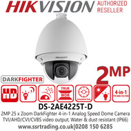 Hikvision DS-2AE4225T-D 2MP Darkfighter 4-in-1 Analog Speed Dome Camera with 25 x Zoom - IP66 - WDR - 3DNR 