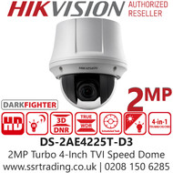 Hikvision - 2MP Darkfighter Analog Speed Dome Camera with TVI/AHD/CVI/CVBS - 25× optical zoom, 16× digital zoom - DS-2AE4225T-D3