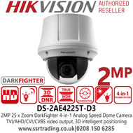 Hikvision 2MP Darkfighter Analog Speed Dome Camera with TVI/AHD/CVI/CVBS - 25× optical zoom, 16× digital zoom - DS-2AE4225T-D3