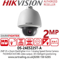 Hikvision 2MP Darkfighter 4-in-1 TVI/AHD/CVI/CVBS Analog Speed Dome Camera with - 25× optical zoom, 16× digital zoom - DS-2AE5225T-A
