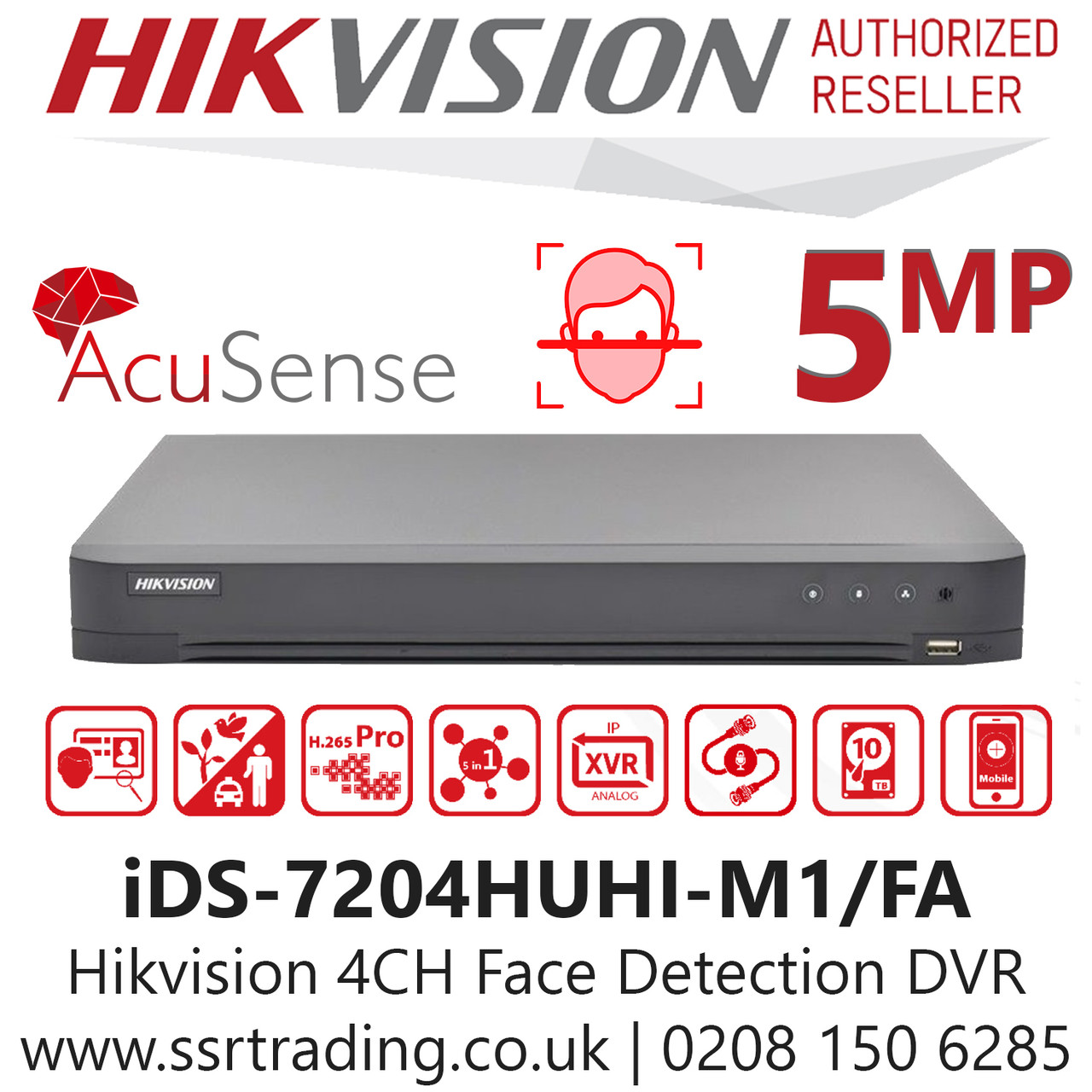 Hikvision 4 Channel 4ch 5mp Aoc Acusense Face Detection Dvr Ids 74huhi M1 Fa