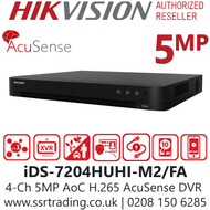 Hikvision 4 Channel 5MP AcuSense AoC (Audio via coaxial cable) H.265 Compression 2 SATA 4Ch DVR iDS-7204HUHI-M2/FA