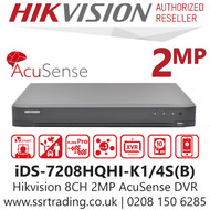 Hikvision 8 Channel 2MP AcuSense AoC (Audio via coaxial cable) H.265 Compression 1 SATA 8Ch DVR iDS-7208HQHI-K1/4S(B)