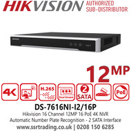Hikvision 16 Channel 12MP 16 PoE 2 SATA 4K H.265 Compression NVR DS-7616NI-I2/16P