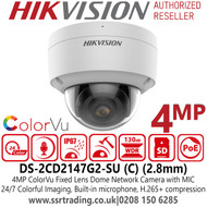 Hikvision 4MP ColorVu Audio Poe Dome Camera - DS-2CD2147G2-SU