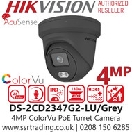 Hikvision 4MP ColorVu Fixed Lens Outdoor Network PoE Turret Grey Camera - AcuSense - Built in MIC - 30m White Light Range - DS-2CD2347G2-LU/Grey (2.8mm)