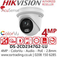 Hikvision 4MP ColorVu Fixed Lens Outdoor Network PoE Turret IP Camera - AcuSense - Built in MIC - 30m White Light Range DS-2CD2347G2-LU (2.8mm)