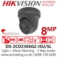 Hikvision 8MP 4K AcuSense Strobe Light & Audible Warning Grey Turret IP PoE Camera - 2.8mm Lens - 30m IR - DS-2CD2386G2-ISU/SL/G