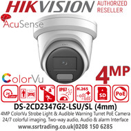 Hikvision - 4MP ColorVu Strobe Light and Audible Warning Fixed Lens Turret PoE Network Camera - Two way audio - 24/7 colorful imaging - DS-2CD2347G2-LSU/SL(4mm)