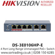 Hikvision 4 Port 100 Mbps Long Range Unmanaged PoE Switch - DS-3E0106HP-E