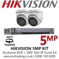 Hikvision 5MP Kit - 4CH DVR With 2x Anti Tamper Screw Turret Cameras