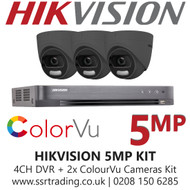 Hikvision 5MP Kit - 4CH DVR With 3x Grey ColorVu Turret Cameras