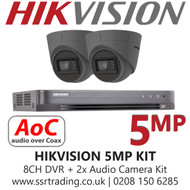 Hikvision 5MP Kit - 8CH DVR With 2x Grey Audio Turret Cameras