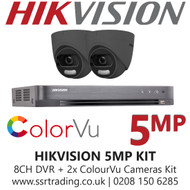 Hikvision 5MP Kit - 8CH DVR With 2x Grey ColorVu Turret Cameras