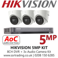 Hikvision 5MP Kit - 8CH DVR With 3x Audio Turret Cameras