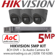 Hikvision 5MP Kit - 8CH DVR With 3x Grey Audio Turret Cameras