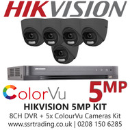 Hikvision 5MP Kit - 8CH DVR With 5x Grey ColorVu Turret Cameras