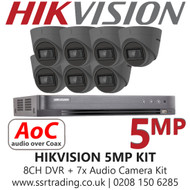 Hikvision 5MP Kit - 8CH DVR With 7x Grey Audio Turret Cameras