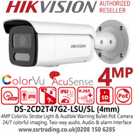 Hikvision 4MP ColorVu Strobe Light and Audible Warning Fixed Lens Bullet PoE Network Camera - Two way audio - 24/7 colorful imaging - DS-2CD2T47G2-LSU/SL (4mm)