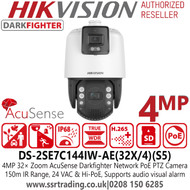 Hikvision 4MP 7-inch 32 x Zoom DarkFighter AcuSense IR Network Speed Dome PTZ Camera - DS-2SE7C144IW-AE(32X/4)(S5)