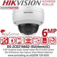 Hikvision 6MP AcuSense Darkfighter Vandalproof Indoor Network Dome Camera - Built in MIC - DS-2CD2166G2-ISU (C) (4MM)