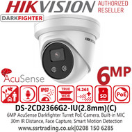 Hikvision 6MP IP PoE AcuSense DarkFighter Fixed Lens Turret Network Camera - Built-in Microphone - DS-2CD2366G2-IU(2.8MM) (C )