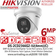 Hikvision 6MP IP PoE AcuSense DarkFighter Fixed Lens Turret Network Camera - Built-in Microphone - DS-2CD2366G2-IU(4MM) (C )