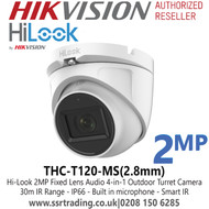 HiLook 2MP Audio Fixed Lens 4-in-1 Outdoor CCTV Turret Camera - THC-T120-MS(2.8mm)