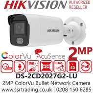 Hikvision 2MP ColorVu AcuSense Mini Bullet Network IP Camera - Built-in microphone - 40m White Light Range - DS-2CD2027G2-LU