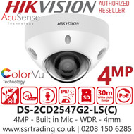 Hikvision 4MP ColorVu Mini Dome PoE Camera - DS-2CD2547G2-LS (4mm)