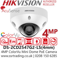 Hikvision  4MP ColorVu Fixed Lens Mini Dome Network PoE Camera - Built-in microphone - 30m White Light Range - DS-2CD2547G2-LS (4mm)