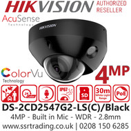 Hikvision 4MP ColorVu Dome PoE Camera - DS-2CD2547G2-LS(C) /Black (2.8mm)