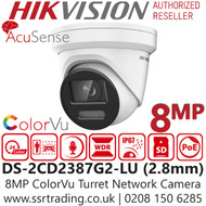 Hikvision - 8MP ColorVu AcuSense Fixed Lens Turret Network PoE Camera - Built-in microphone - 30m White Light Range - DS-2CD2387G2-LU (2.8mm)