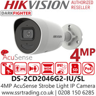 Hikvision 4MP AcuSense DarkFighter Strobe Light and Audible Warning Network PoE Bullet Camera - Built-in two-way audio - 40m IR Range - DS-2CD2046G2-IU/SL (2.8mm)