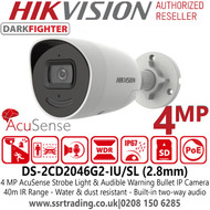Hikvision DS-2CD2046G2-IU/SL (2.8mm) 4MP AcuSense DarkFighter Strobe Light and Audible Warning Network PoE Bullet Camera - Built-in two-way audio - 40m IR Range 