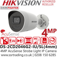 Hikvision 4MP AcuSense DarkFighter Strobe Light and Audible Warning Network PoE Bullet Camera - Built-in two-way audio - 40m IR Range - DS-2CD2046G2-IU/SL(4mm)